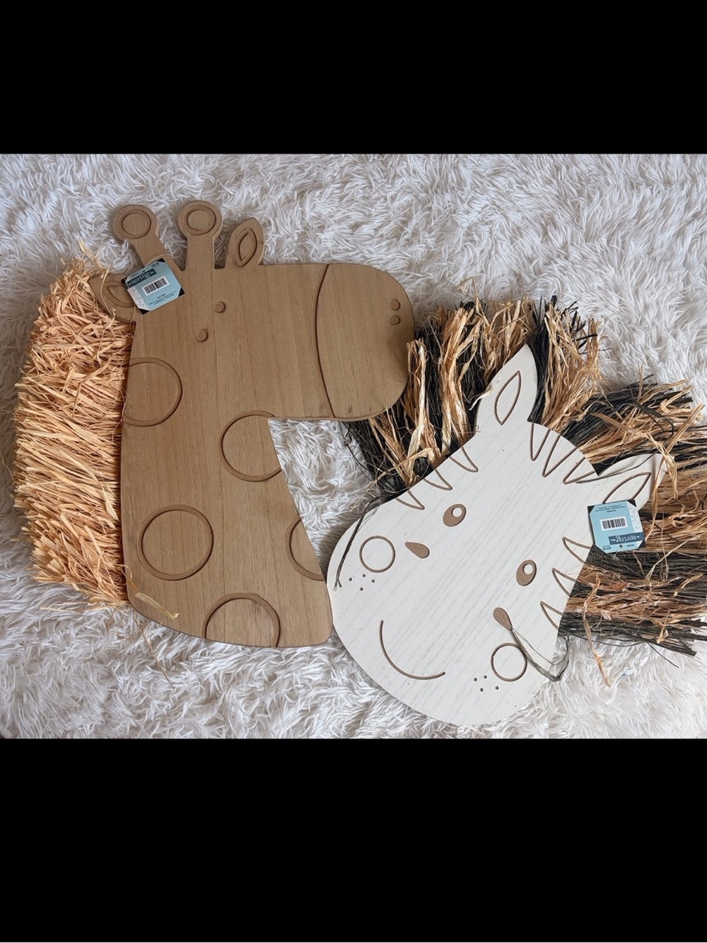 The Spring Shop Wooden Giraffe and Zebra Wall Art - Natural Wood and White